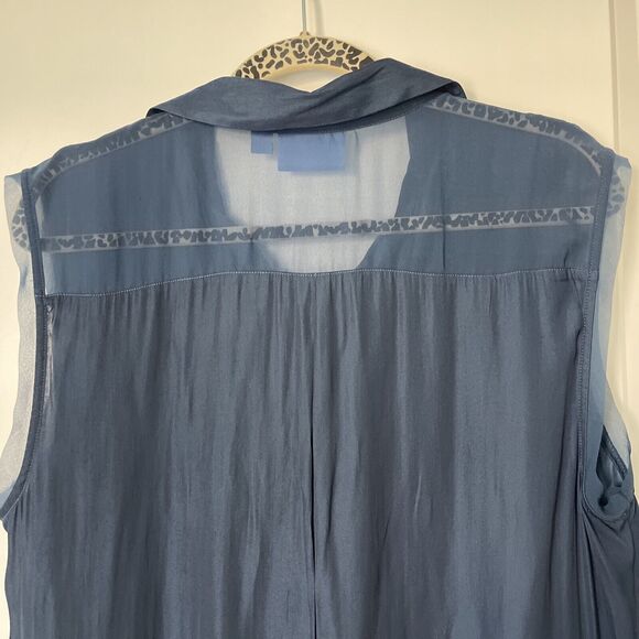 Simply Vera Vera Wang Sleeveless Blouse, Hi-Lo Hem, Sheer Accents-XL, Cadet Blue - Picture 7 of 13